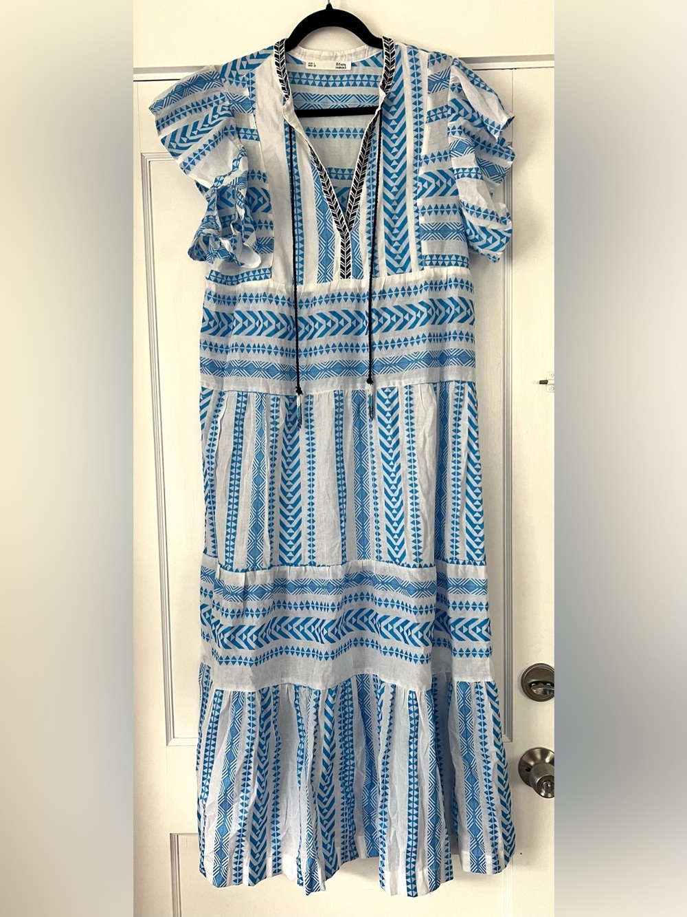 Blue & White Printed Tiered Maxi Dress